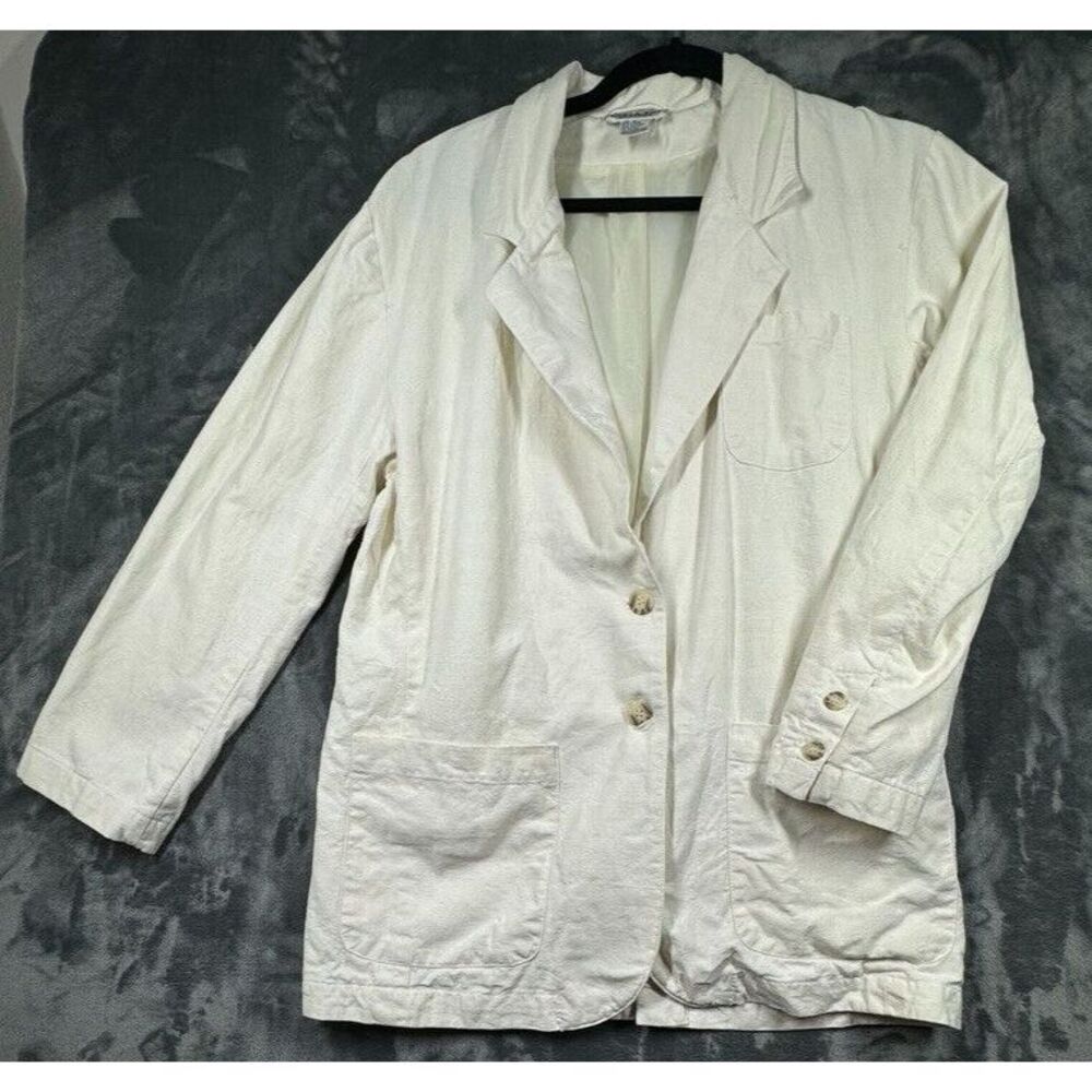 Vintage Bugle Boy Classics Blazer Womens Medium White Linen Cotton Double Button